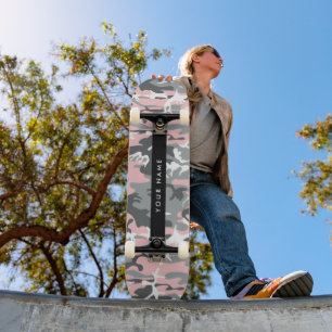 Skate Camuflagem rosa e Cinza Seu nome Personaliza