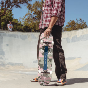 Skate Camuflagem Rosa e Verde Personalize seu nome