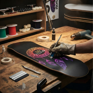 Skate Capturador de Sonhos Boho Rosa e Roxo do Pôr do So