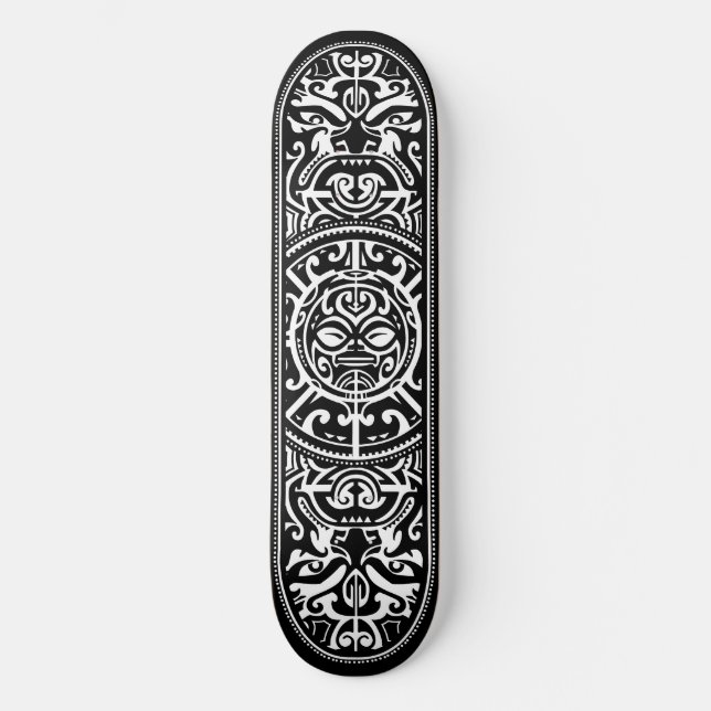 Skate Cara tribal polinésia preto e branco (Frente)