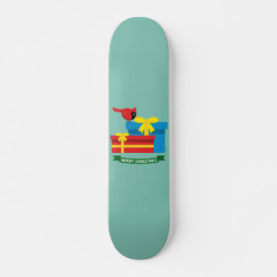 Skate Cardinal Vermelho Fofo Abrindo um Presente Azul