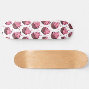Skate Carona doce - Cupcakes cor-de-rosa e estrelas bran
