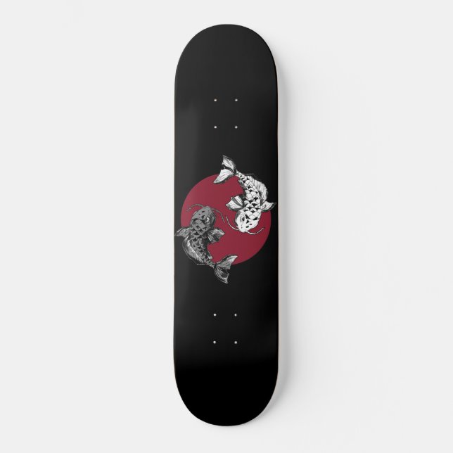 Skate Carpas Koi monocromáticas em círculo vermelho (Frente)