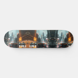 Skate Carros da cidade de arranha-céu Cyberpunk