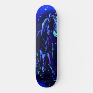Skate Cavalo Azul Neon Correndo À Lua Noite