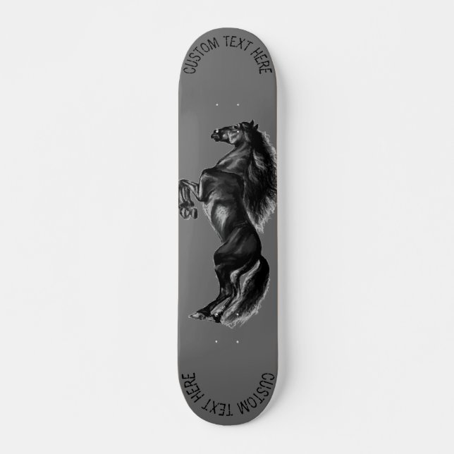 Skate Cavalo Preto - Desenho - Adicione Seu Texto (Frente)