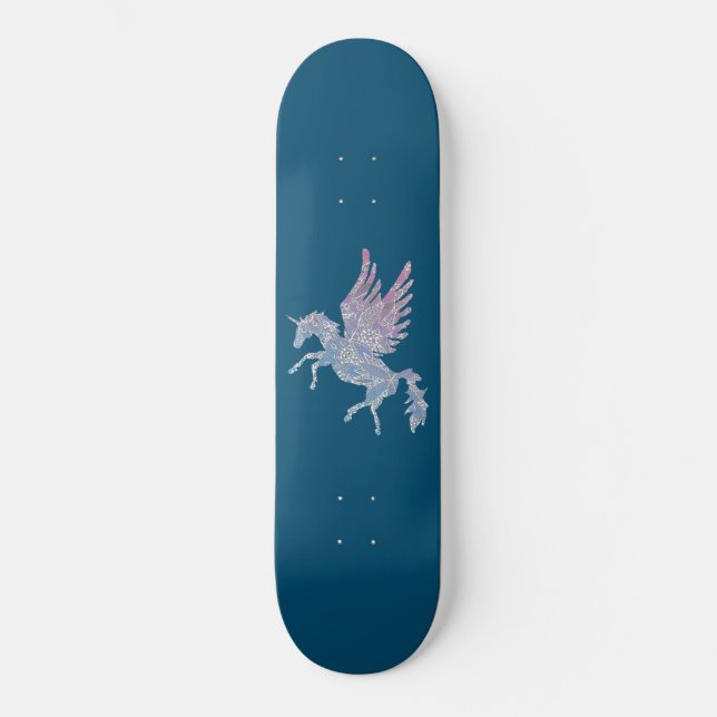 Skate Cavalo Unicórnio de Mandala Azul e Rosa Pegasus (Frente)