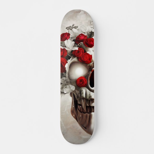 Skate Caveira com rosas vermelhas (Frente)