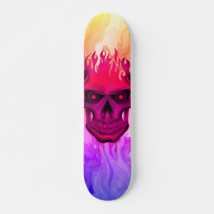 Skate Caveira de Chama Neon Arte de Fogo Colorido