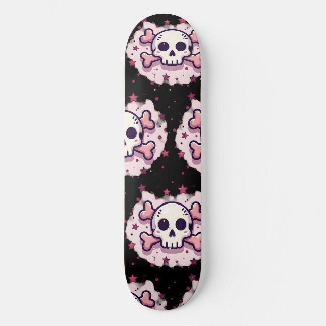Skate Caveira e Ossos Cruzados Rosa Pastel (Frente)
