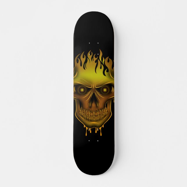 Skate Caveira Flame - Dourado (Frente)