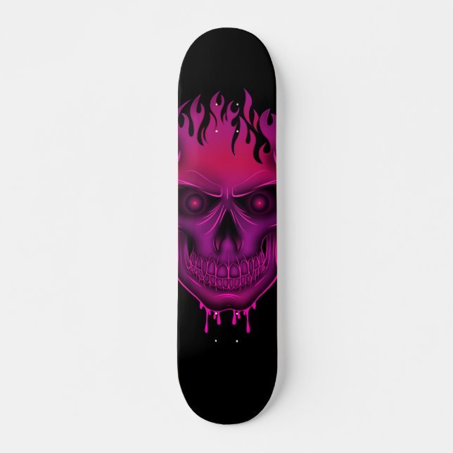 Skate Caveira Flame - Rosa Quente  (Frente)