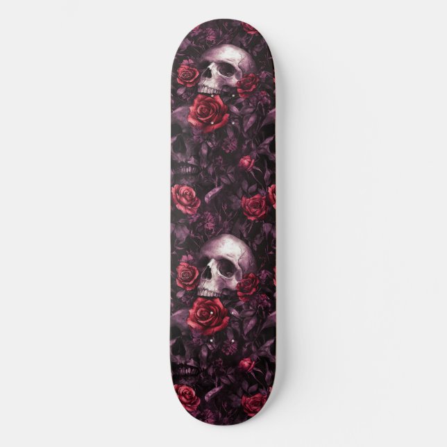 Skate Caveira Gótica gótico e Rosas Macabre (Frente)