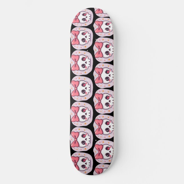 Skate Caveira Pastel Goth Fofa com Laço (Frente)