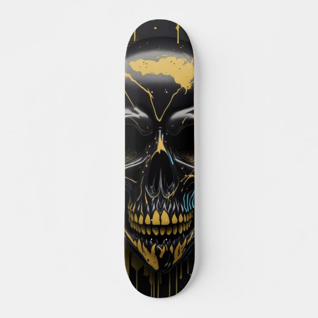 Skate Caveira Preta e Dourada - Design de Caveira Numb (Frente)