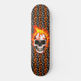 Skate Caveiras Aleatórias Pretas Faixas Laranjas Caveira