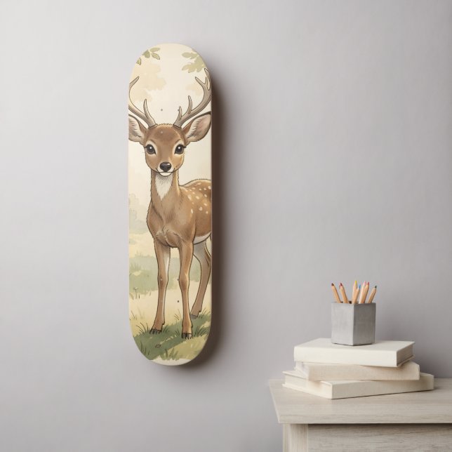 Skate Cervo fofo vintage na floresta (Arte de parede)