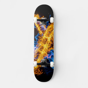 Skate Chama Abstrata Mágica Azul Laranja Épica Energia