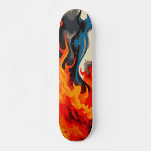Skate Chama de Fogo Azul Laranja e Vermelho Abstrata com