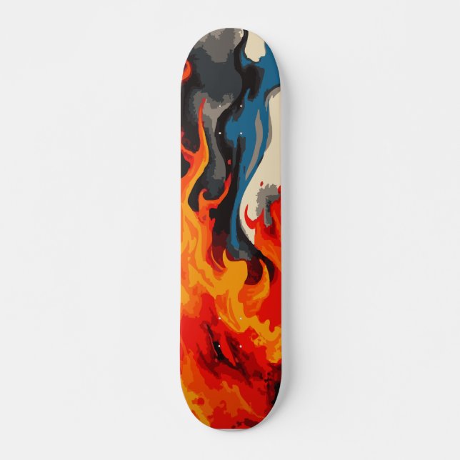 Skate Chama de Fogo Azul Laranja e Vermelho Abstrata com (Frente)