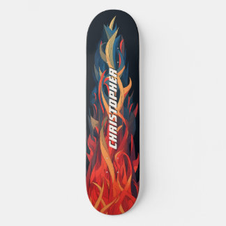 Skate Chama Fria Abstrata Fogo Laranja Azul