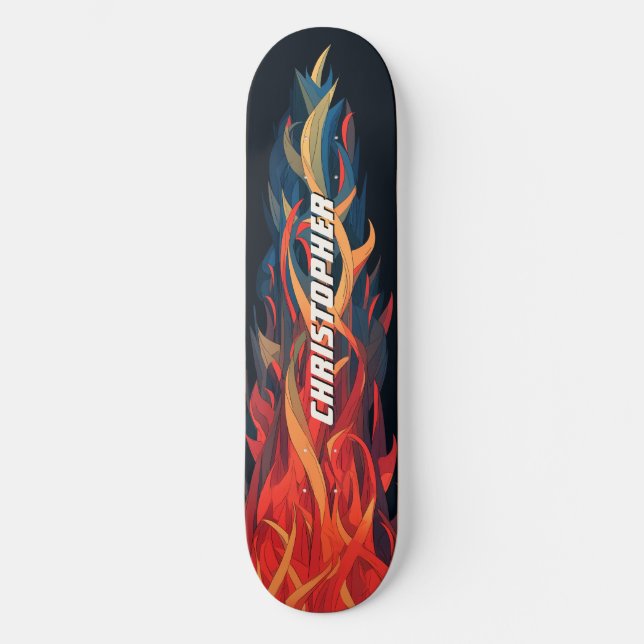 Skate Chama Fria Abstrata Fogo Laranja Azul (Frente)