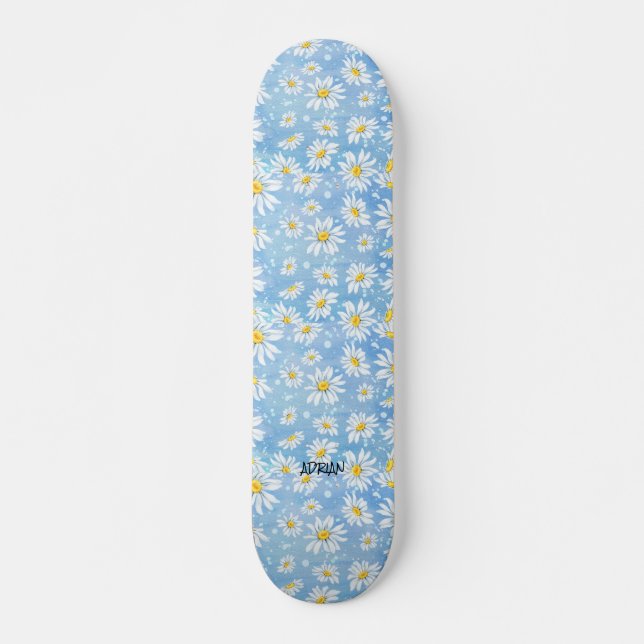 Skate Chamomile Fllower Blue & Name ou Text (Frente)