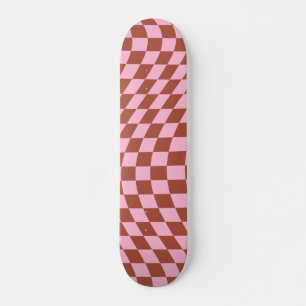 Skate Checkboard Cor-De-Rosa E Marrom Do Padrão De Verif