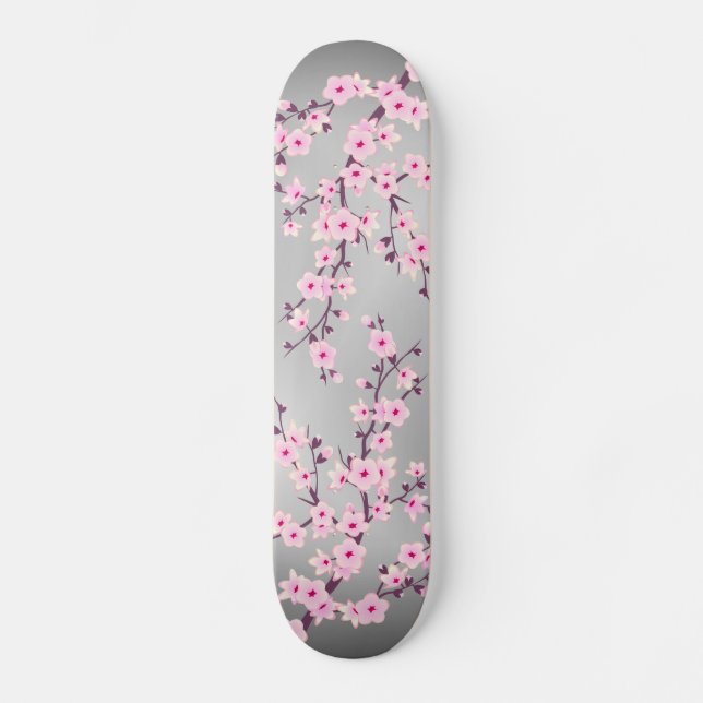 Skate Cherry Blossom Cinza Rosa Ásia Floral (Frente)