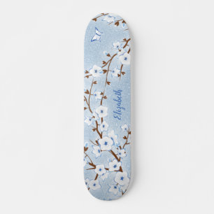 Skate Cherry Blossom White Blue Glitter Nome Floral