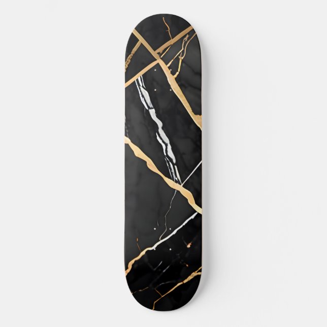 Skate Chic Elegante negro ouro amarelo Faux Marble (Frente)
