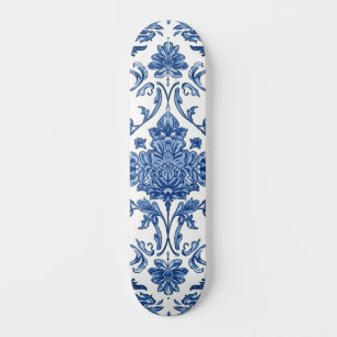 Skate Chinoiserie Floral Azul Aquarela Branca