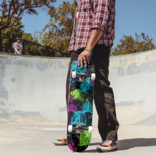 Skate Ciano Magenta Lime Cyberpunk Extremamente 3D