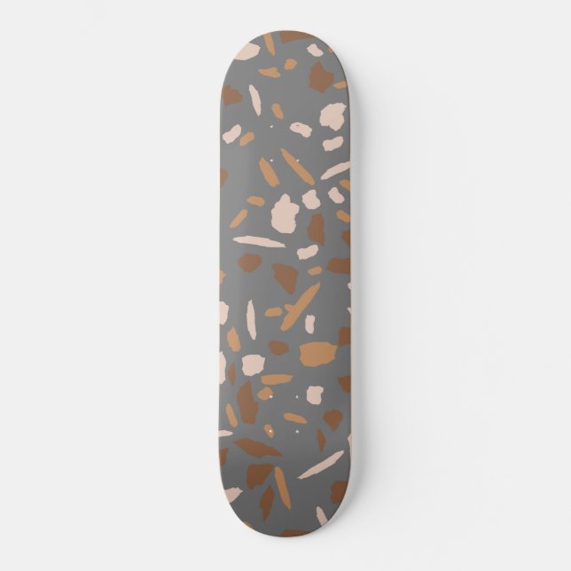Skate Cinza Beige Tan Brown Terrazzo Marble Pattern (Frente)