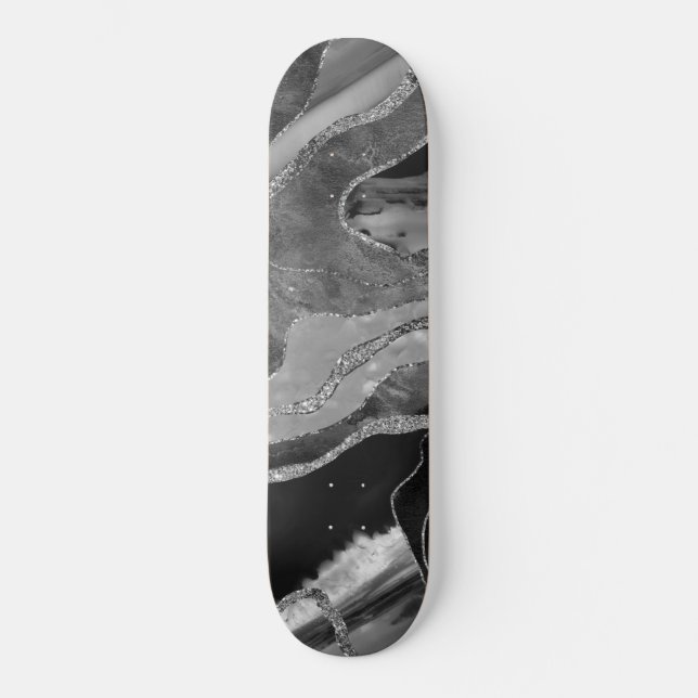 Skate Cinza Negra Marble Branco Agate Silver Gliter #1 (Frente)