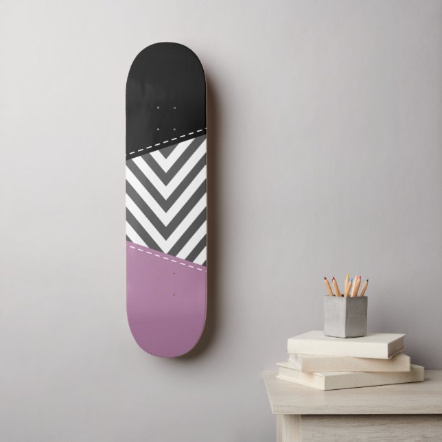 Skate Cinza Zigzag, Cinza Chevron, Zigzag Patterno, Roxo (Arte de parede)