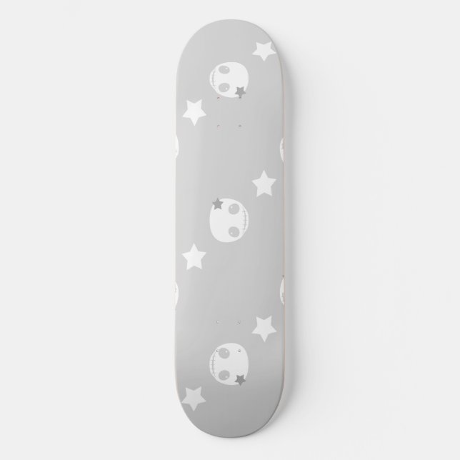 Skate Cinzas e crânios brancos e estrelas (Frente)
