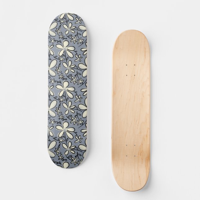 Skate Cinzas flóricas e padrão das flores de creme (Frente)