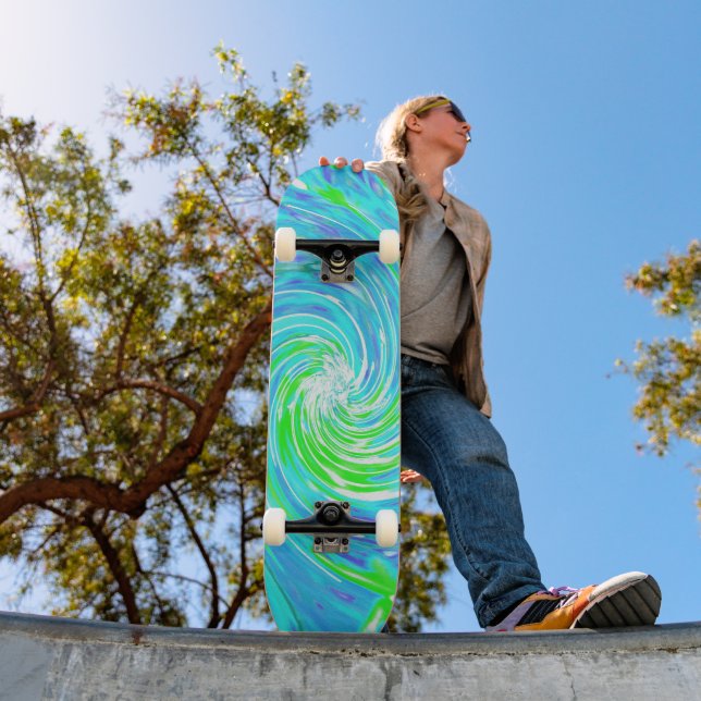 Skate Círculo Abstrato Retro Aqua e Verde Lima (Ao ar livre 1)