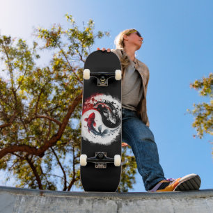 Skate Círculo Koi Fish Taiji Arte Japonesa Preta E Branc