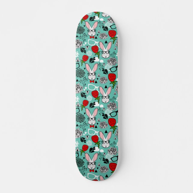 Skate Coelho branco em rosas (Frente)