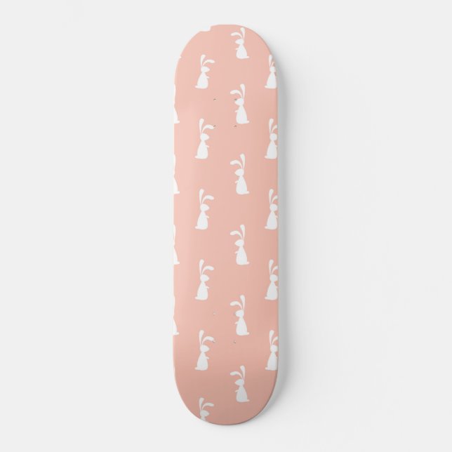 Skate Coelho Branco Feliz Páscoa Menina Rosa Pastel Prim (Frente)