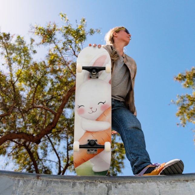 Skate Coelho de cenoura de aquarela fofa de primavera (Ao ar livre 1)