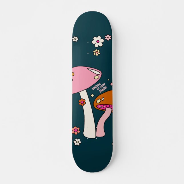 Skate Cogumelos e Flores Retro Dos Anos 70 Marinho Azul (Frente)
