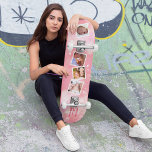 Skate Colagem de Fotos da Família Girly Pink<br><div class="desc">O skate é o presente perfeito para a moda e para as mulheres de hoje. Esteticamente, ele foi projetado para ser atraente e atraente para gostos femininos - apresentando um fundo suave e delicado, de cor rosa, cercado por estrelas brancas e personalizado com quatro fotos da família e uma inicial...</div>