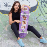 Skate Colagem de Fotos da Família Girly Purple<br><div class="desc">O skate é o presente perfeito para a moda e para as mulheres de hoje. Esteticamente, ele foi projetado para ser atraente e atraente para gostos femininos - apresentando um fundo liso e vibrante de textura roxa, cercado por estrelas brancas e personalizado com quatro fotos da família e uma inicial...</div>