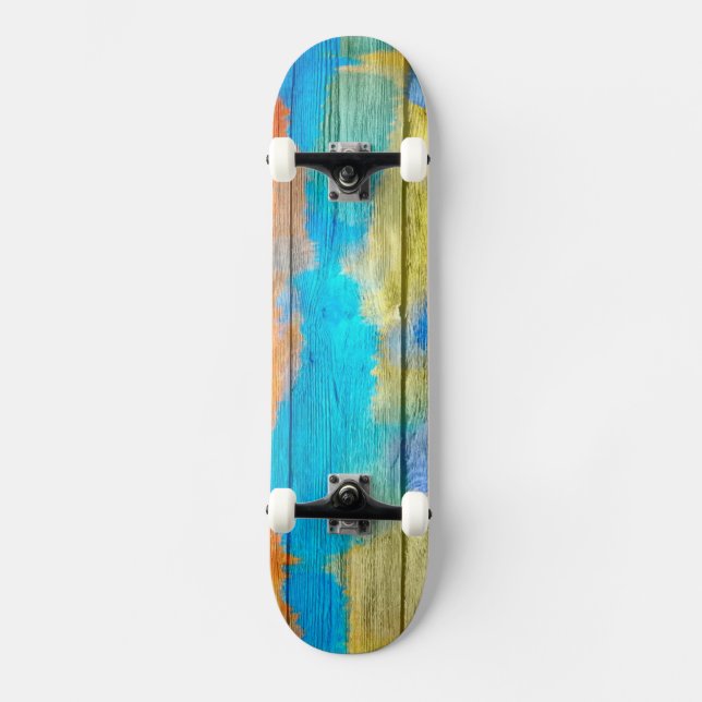 Skate Colorida Watercolor Wood Abstrato nº 3 (Frente)