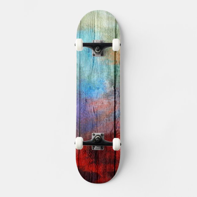Skate Colorido Abstrato de Madeira em Aquarela #2 (Frente)