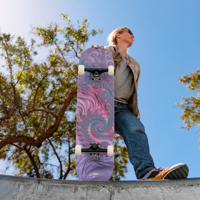 Skate Colorido Boho Hippie Groovy Trippy Pastel Fractal (Ao ar livre 1)