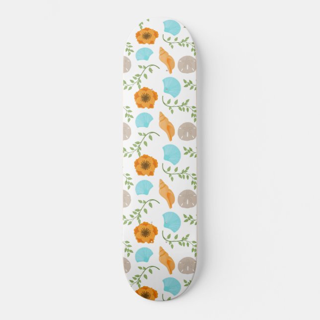 Skate Conchas Azuis do Mar Caracol Flor Laranja (Frente)